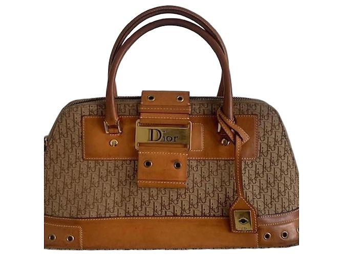 Bolsa Bowling Christian Dior Monogram Lona Castanha e Couro Marrom