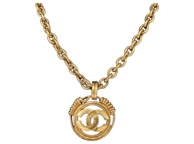 CHANEL COCO Mark Halskette aus Metall Gold CC Authentisch 178394M Golden