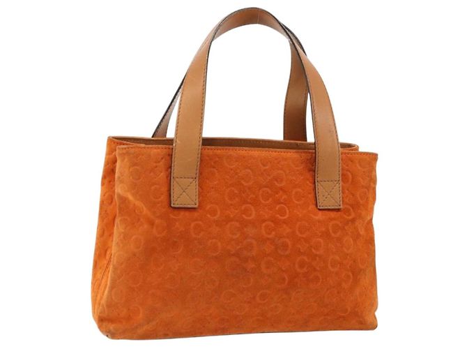 Céline Sac à main CELINE C Macadam en toile et daim Orange Or Authentique ep14550
