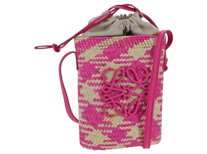 Bolsa de Ombro LOEWE Anagram Ráfia Rosa Auth 178517SAM