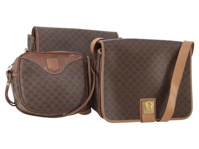 Céline Borsa a Spalla CELINE Macadam Canvas PVC Pelle 3 Set Marrone Auth 177933