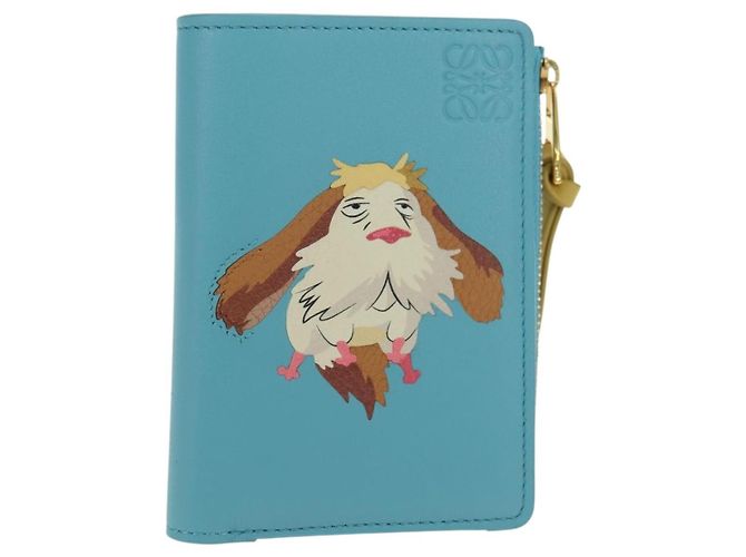 LOEWE �~ Ghibli Howl's Compact Zip Wallet Hin Leather Light Blue Auth 167304SM Bleu clair