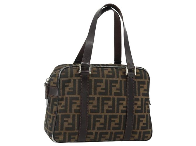 FENDI Zucca Canvas Handtasche Schwarz Braun Authentisch mr2487