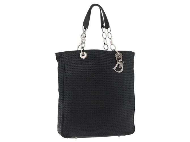 Borsa Christian Dior in pelle nera argento Auth ep14496 Nero