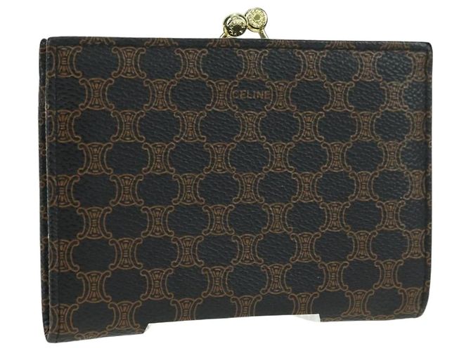 Céline Cartera CELINE Macadam Canvas PVC Cuero Negro Oro Auth am11630V Dorado