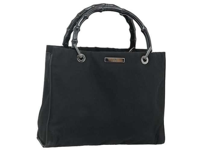 GUCCI Bamboo Handtasche Nylon Schwarz Silber 002 1016 Auth 179302