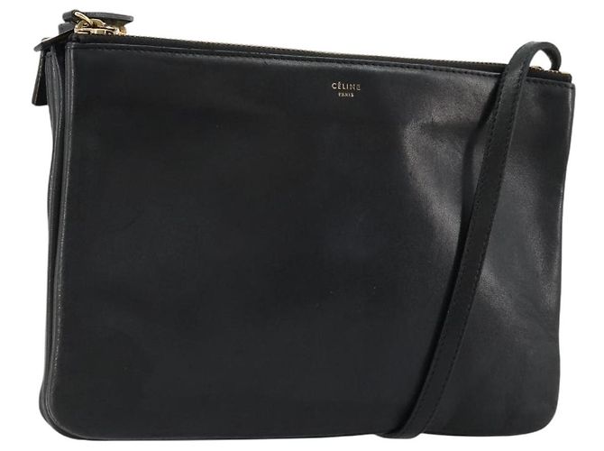 Céline Sac bandoulière Trio CELINE en cuir noir et or Auth mr2435 Doré