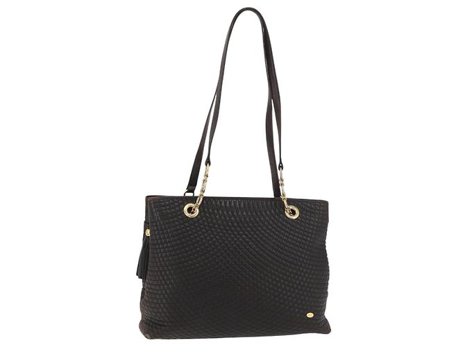 Bolsa Tote de Corrente BALLY em Couro Marrom Ouro Auth 180178 Dourado