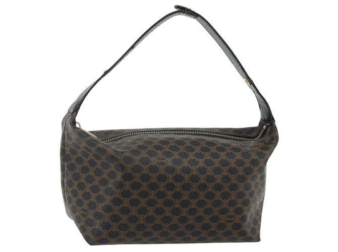 Céline Borsa CELINE Macadam Canvas PVC Pelle Nera Oro Auth mr2503A Nero D'oro