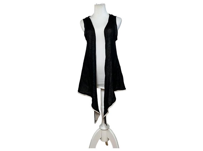 Vintage Issey Miyake Woll-Wickel-Top Schwarz Creme M