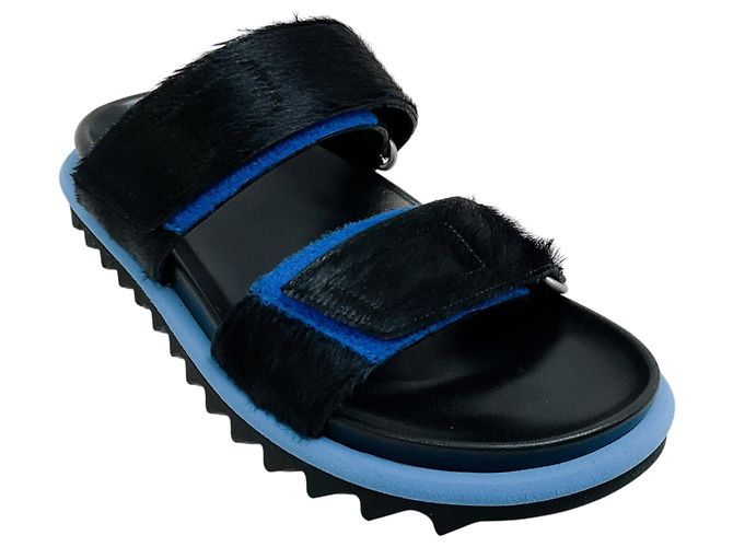 Sandali Dries van Noten con strap in velcro in pelle di vitello Nero / Blu