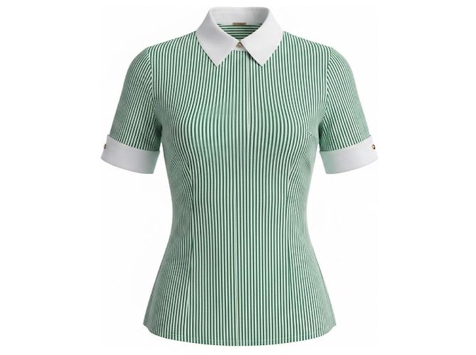 Blusa de manga curta com botões e listras verdes e brancas Adam Lippes