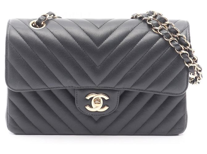 Borsa a tracolla Chanel V-stitch Chevron Double Flap Nero