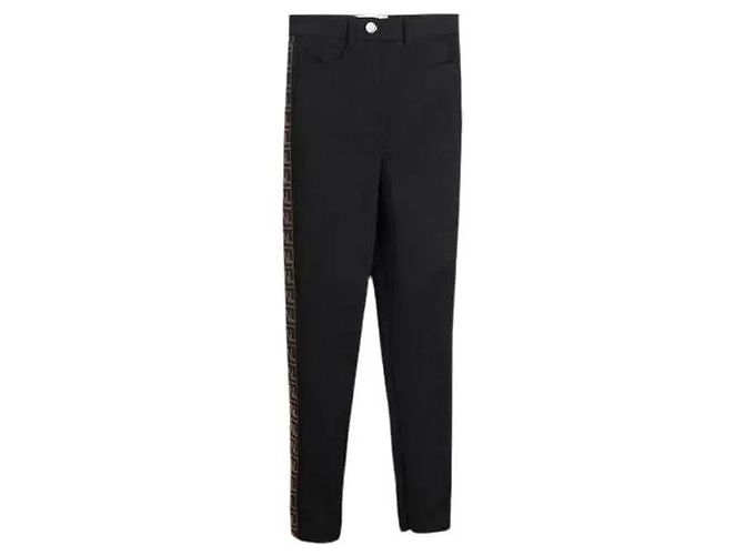Fendi Black FF Monogram Stripe Stretch Leggings