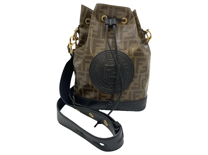 Fendi Mon Tresor Borsa a Secchiello Monogramma FF Marrone Nero