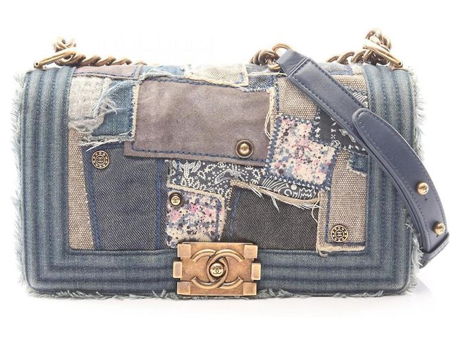 Borsa a Spalla Chanel Boy Patchwork Blu Multicolore 