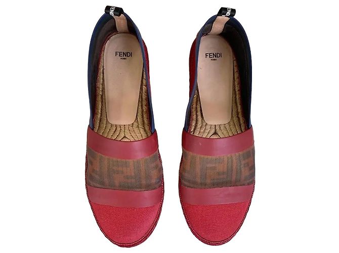 Fendi FF Mesh Canvas Espadrilles Red/Blue Brown