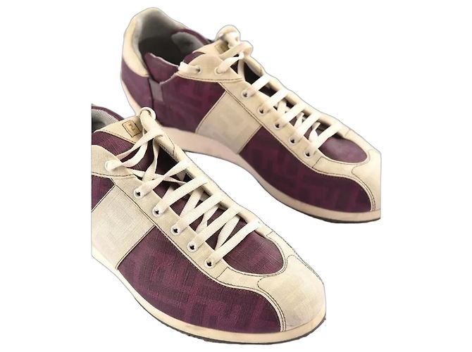 Fendi Canvas Sneaker mit FF-Motiv Weiß Dunkelviolett
