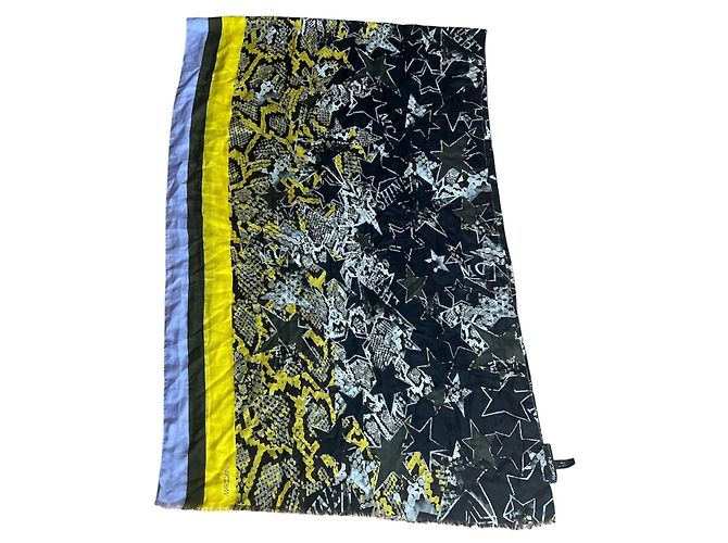 Sciarpa Marc Cain in seta e cotone con stampa stelle e serpente Nero Verde Grigio Giallo Blu chiaro
