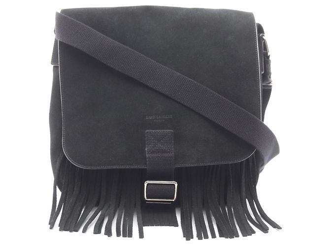 Sac à bandoulière à franges en daim noir Yves Saint Laurent 