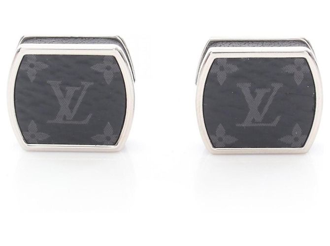Gemelos Louis Vuitton Monogram Eclipse Preto Prata Monograma