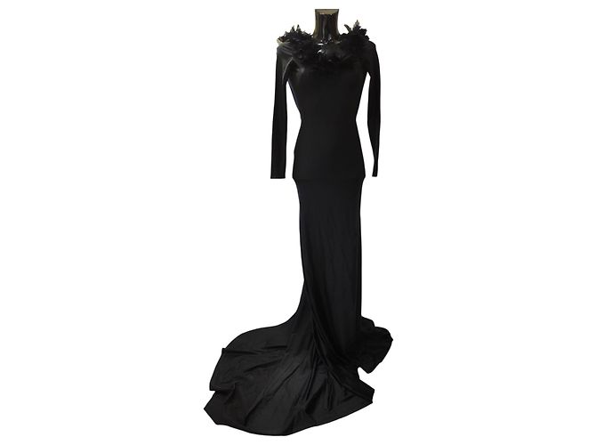 Autre Marque Giuseppe Di Morabito Schwarzes Maxikleid mit Blumenapplikationen