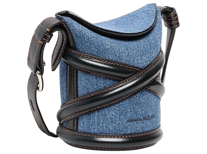 Alexander McQueen Bolsa The Curve Micro em Denim Azul