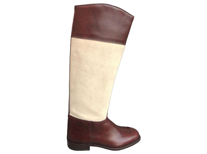 Autre Marque Calero Two-Tone Leather Riding Boots Size 38 Brown Beige