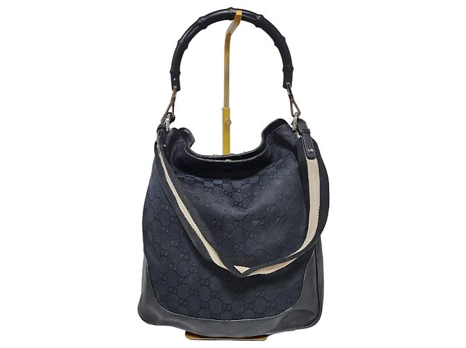 Bolsa Gucci GG Canvas Bamboo Preta Preto