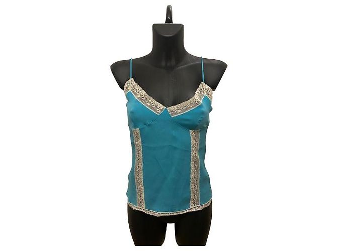 Dolce & Gabbana Top in pizzo blu e bianco Dolce&Gabbana