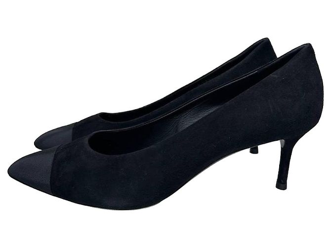 Chanel Black Suede Textile Pointed Toe Pumps 41 Pre-owned