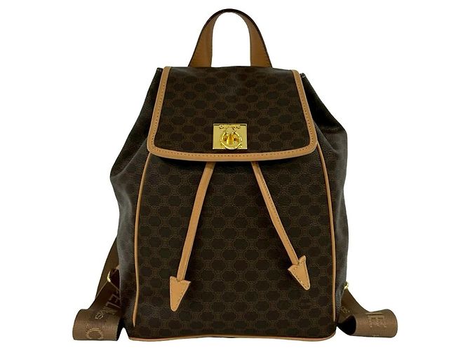 Céline Celine Vintage Macadam Blazon Triomphe Leather Backpack Brown