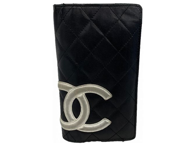Cartera larga de cordero Cambon Chanel Negro Blanco
