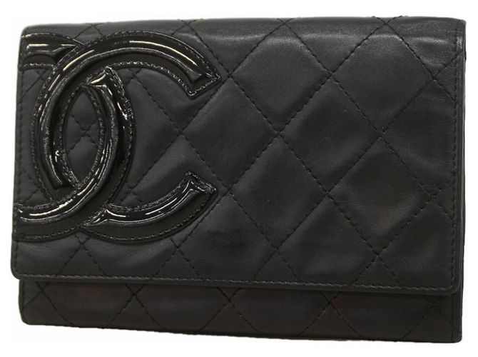 Chanel Cambon Geldbörse aus schwarzem Lammleder