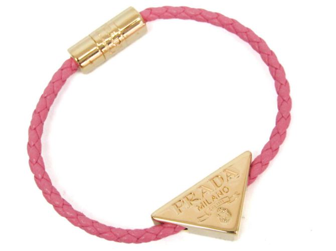 Pulseira Prada em couro nappa com placa de triângulo Rosa