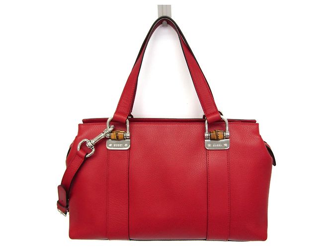 Borsa da donna in pelle Gucci Bamboo 355772 Rosso