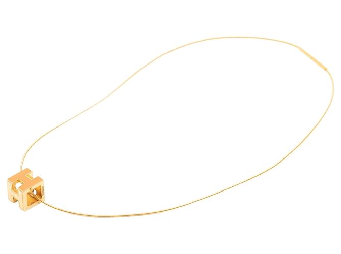 Hermès Gold Gold Plated Lacquered Cage d H Pendant Necklace Peach 