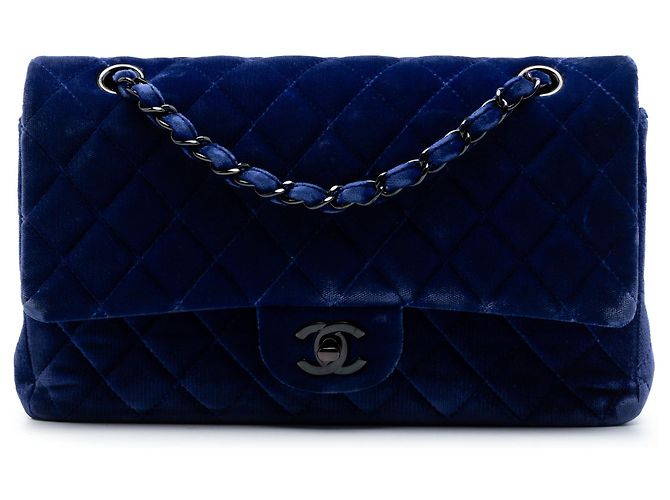 Chanel Blue Medium Classic Velvet Double Flap Bleu