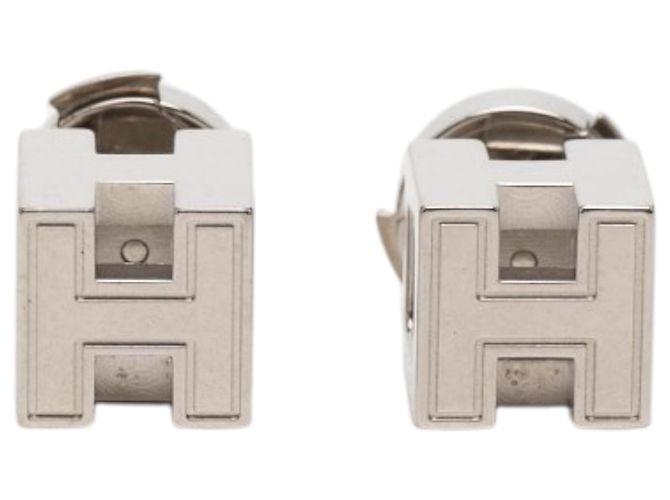 Orecchini Cage dH Cube Push Back in argento placcato palladio Hermès