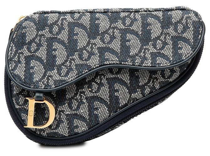 Dior Blue Diorissimo Canvas Saddle Pouch Navy blue