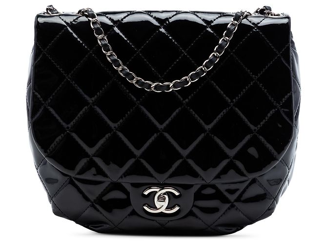 Chanel Black Medium Quilted Patent Bubble CC Flap Noir