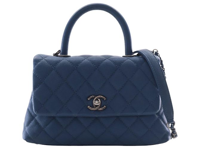 Bolsa Chanel Blue Mini Quilted Caviar Coco Top Handle Azul Azul marinho