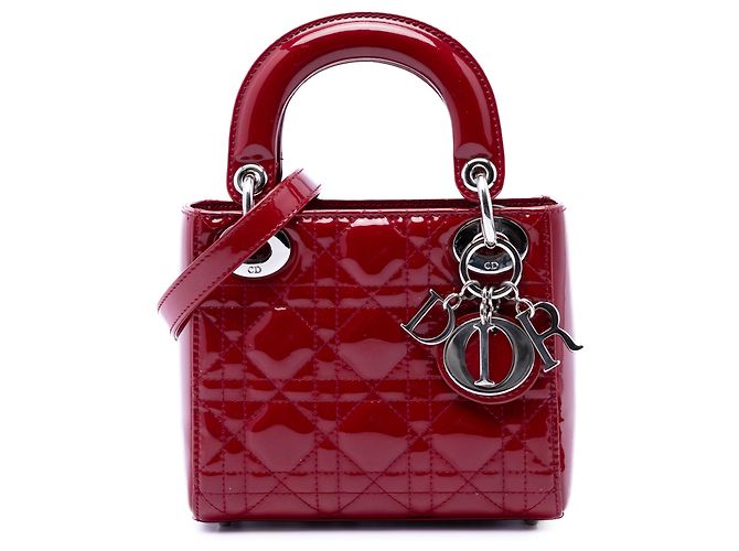 Lady Dior mini en charol cannage rojo de Dior Roja