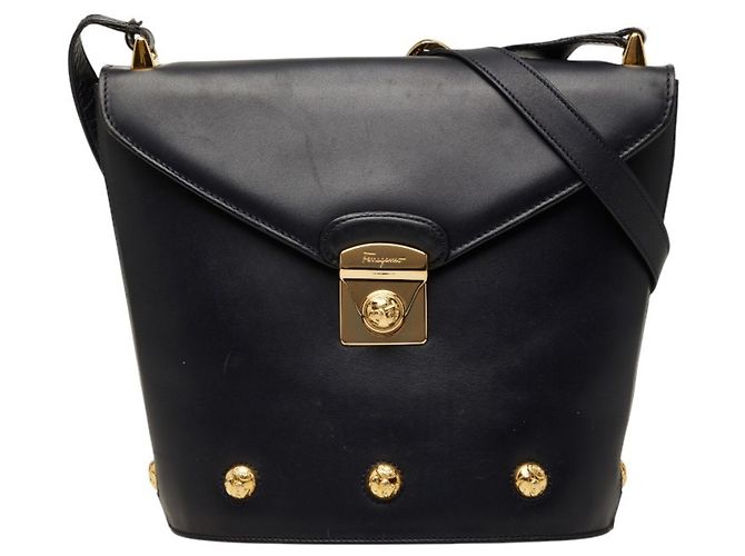 Borsa a tracolla in pelle nera con borchie Salvatore Ferragamo Nero