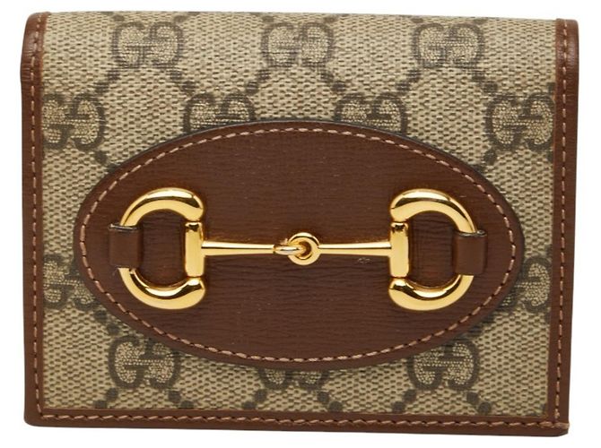 Carteira dobrável Gucci GG Supreme Horsebit 1955 Marrom Bege