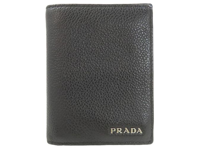 Carteira dobrável de couro com logotipo Prada Preto