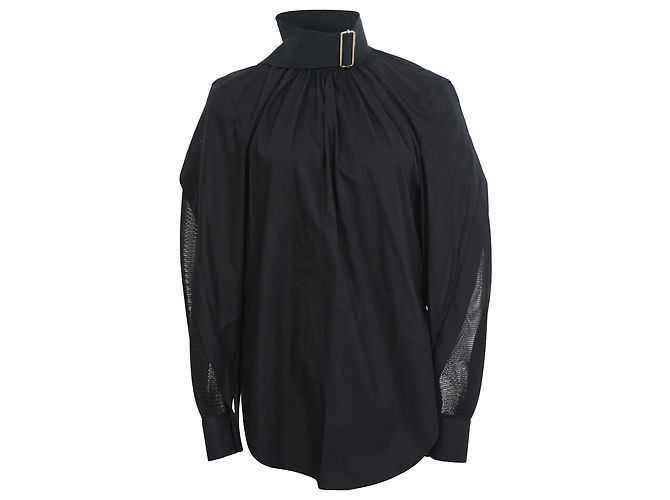 Camicia Fendi con collo alto e inserti in mesh in cotone nero