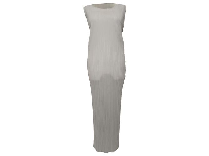 Ärmelloses Pleats Please Midi-Kleid aus hellgrauem Polyester Issey Miyake