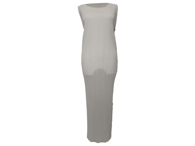 Vestido midi sem mangas Pleats Please em poliéster cinza claro Issey Miyake