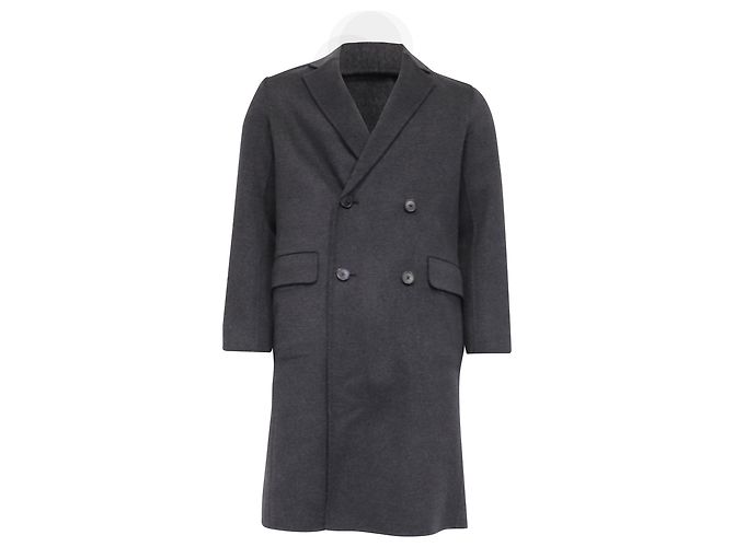 Theory Double-Breasted Coat in Grey Wool